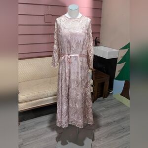 Alex Evenings Blush Lace Long Sleeve Tea Dress